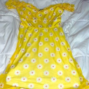 yellow with daises flowey mini dress